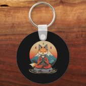 赤いキツネの瞑想の山のヨガの禅の仏陀ブッディ キーホルダー (正面)