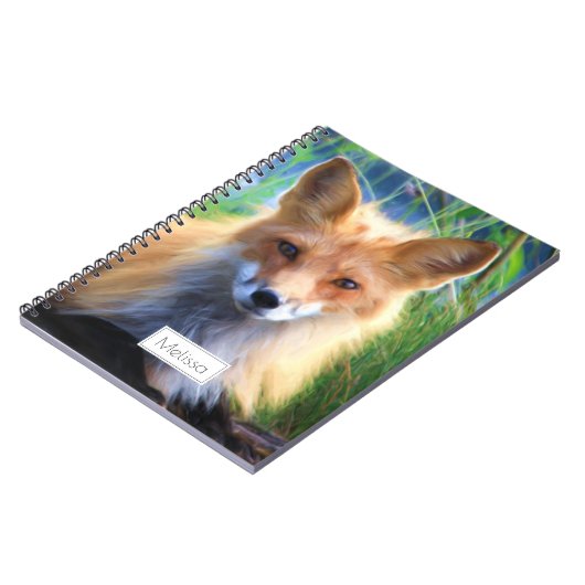 赤いキツネの芝生の風景にパーソナライズされた敷設 ノートブック (左側)