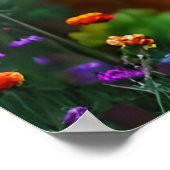 赤いキツネの野草畑 ポスター (角)