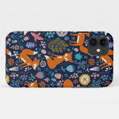 赤いキツネの鳥カラフルと花のパターン Case-Mate iPhoneケース (裏面(横))