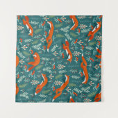 赤いキツネをジャンプし、オーナメントを継ぎ目なく タペストリー (正面(横))