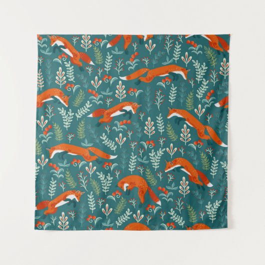 赤いキツネをジャンプし、オーナメントを継ぎ目なく タペストリー (正面)