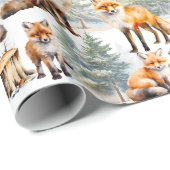赤いキツネファミリー ラッピングペーパー (ロールコーナー)