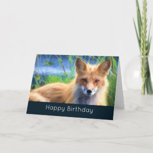 赤いキツネ牧草風景野生生物の誕生日 カード