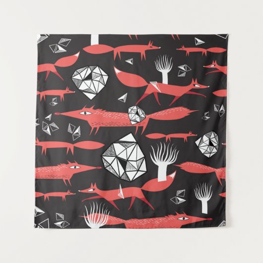 赤いキツネ:ダークバックグラウンドシームレス。 タペストリー (正面)