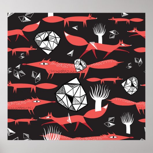 赤いキツネ:ダークバックグラウンドシームレス。 ポスター (正面)