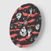 赤いキツネ:ダークバックグラウンドシームレス。 ラージ壁時計 (傾斜)