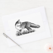 赤いキツネ（ラインアート） 長方形シール (封筒)