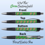 赤いキツネ、可愛いユニーク森お洒落動物の緑 ボールペン