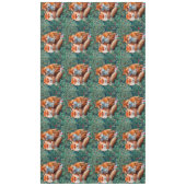 赤いキツネ、緑、花 テーブルクロス (正面)