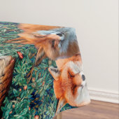 赤いキツネ、緑、花 テーブルクロス (インサイチュ)