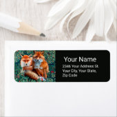 赤いキツネ、緑、花 ラベル (インサイチュ)