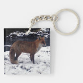 赤いキツネ 野生動物 冬の雪の森の動物 キーホルダー (裏面)