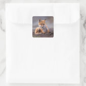赤いキツネ, Vulpes vulpes, 子狐が体を掻く スクエアシール (バッグ)