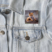 赤いキツネ, Vulpes vulpes, 子狐が体を掻く 缶バッジ (インサイチュ)