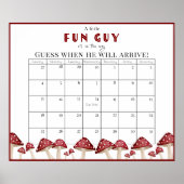 赤いキノコおもしろいガイ赤ちゃんシャワー期日カレンダー ポスター (正面)