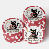赤いキノコと淡い花々に囲まれたノワール風猫 ポーカーチップ (積み重ね)