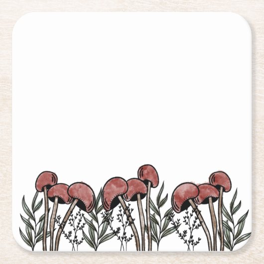 赤いキノコのキャップ スクエアペーパーコースター (正面)