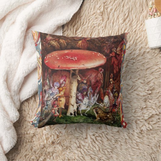 赤いキノコの下でカエルと妖精を侵入魔法 クッション (ブランケット)