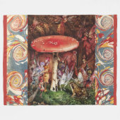 赤いキノコの下でカエルと妖精を侵入魔法 フリースブランケット (正面(横))