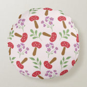 赤いキノコの園丸い枕 ラウンドクッション (正面)