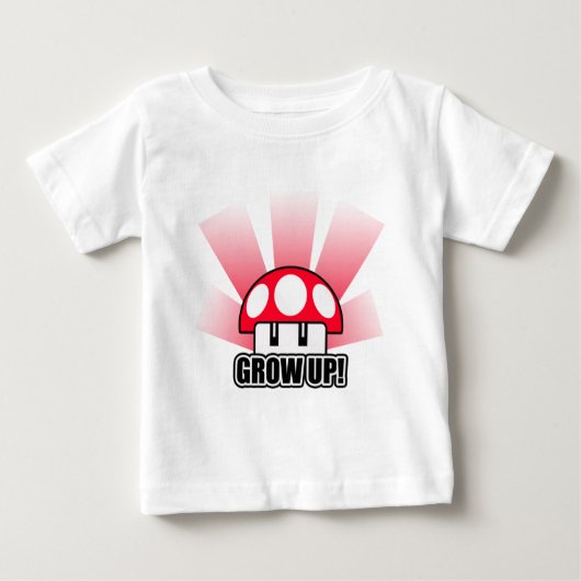 赤いキノコを強く育てる ベビーTシャツ (正面)