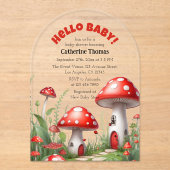 赤いキノコ真菌ウッドランドベビーシャワー アクリル招待状 (正面)