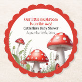 赤いキノコ真菌ウッドランドベビーシャワー ペーパーコースター (正面)