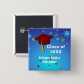 赤いキャップと星の卒業ボタン 缶バッジ (正面&裏面)