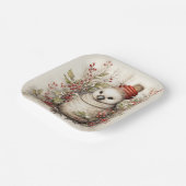 赤いキャップのホリー赤い果実を着た愛らしい鳥 ペーパープレート (傾斜あり)