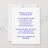 赤いキャブオーバービッグリグの誕生日パーティー招待状 招待状 (裏面)