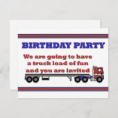 赤いキャブオーバービッグリグの誕生日パーティー招待状 招待状 (正面/裏面)