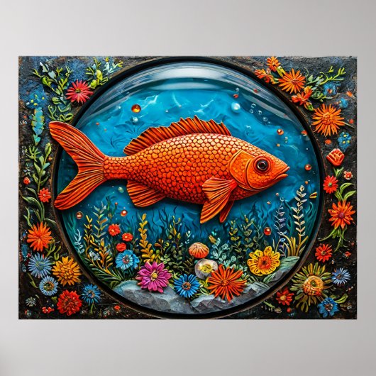 🐟 赤いキャラクターの魚の壁飾りギフト キッズ🎁 ポスター (正面)
