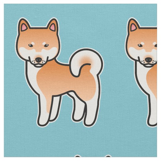 赤いキャラクター柴犬の模様 ファブリック (クローズアップ)