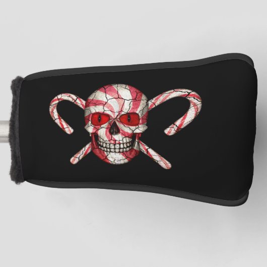 赤いキャンディ・ケーンの砂糖のスカルの運搬人カバー ゴルフヘッドカバー (正面)