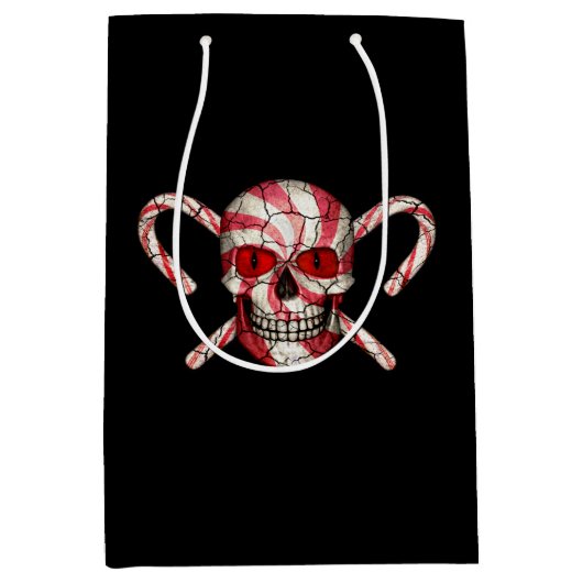 赤いキャンディ・ケーンの砂糖のスカル媒体のギフトバッグ ミディアムペーパーバッグ (正面)