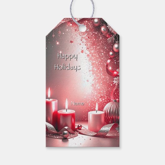 赤いキャンドルの装飾的なクリスマスギフトタグ ギフトタグ (正面)