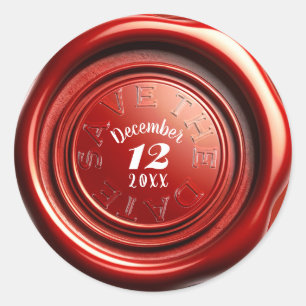 赤いキャンドルワックスシール「SAVE THE DATE」ウェディング ラウンドシール