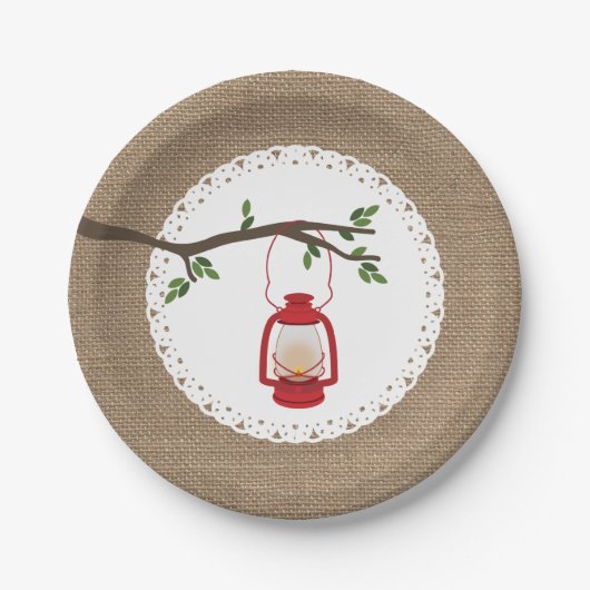 赤いキャンプのランタン-インスパイアバーラップ ペーパープレート (正面)
