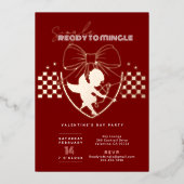 赤いキューピッドのシングルバレンタインデーパーティー 箔招待状 (正面)