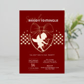 赤いキューピッドのシングルバレンタインデーパーティー 箔招待状 (立ち正面)