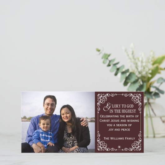 赤いキリスト教のヴィンテージのクリスマスの写真カード シーズンカード (スタンド正面)