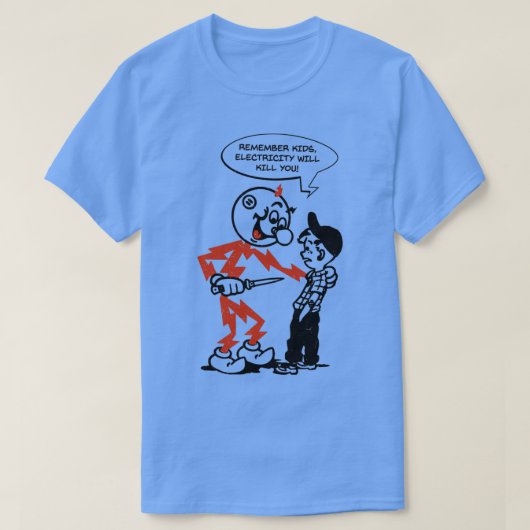 赤いキロワット時は子供たちが電気を使い果たすと思い出す Tシャツ (デザイン正面)