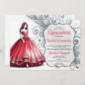 赤いキンセアニェラの女の子 招待状 (正面/裏面)