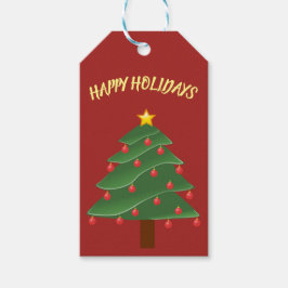 赤いギフタグの美しいクリスマスツリー ギフトタグ