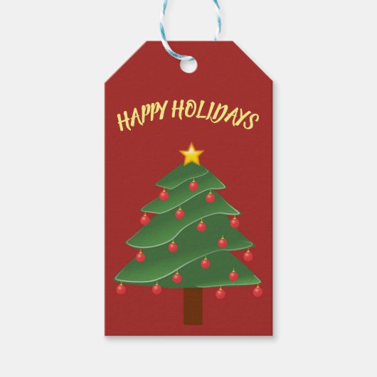 赤いギフタグの美しいクリスマスツリー ギフトタグ (正面)