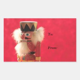 赤いギフトの上のナツクラッカーラベルシール 長方形シール