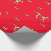 赤いギフトの包装紙の金ゴールドの馬 ラッピングペーパー (角)