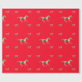 赤いギフトの包装紙の金ゴールドの馬 ラッピングペーパー (フラット)