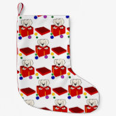 赤いギフトの箱に入れた驚きの子犬 スモールクリスマスストッキング (正面)